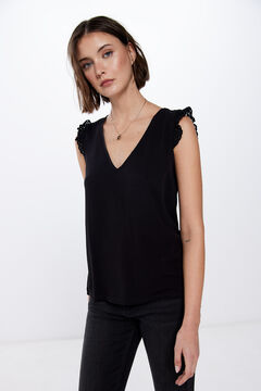 Springfield V-neck T-shirt with lace ruffle black
