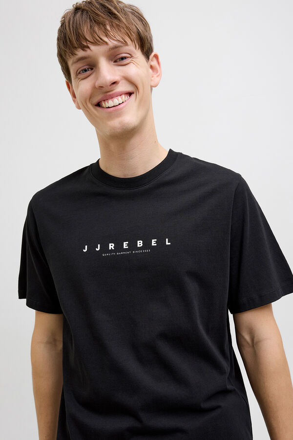 JJ REBEL kurz&auml;rmelig T-Shirt mit schlichtem Logo Schwarz