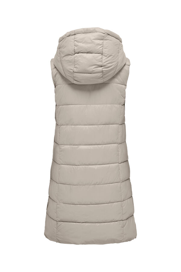 JDY Long puffer gilet with hood grey