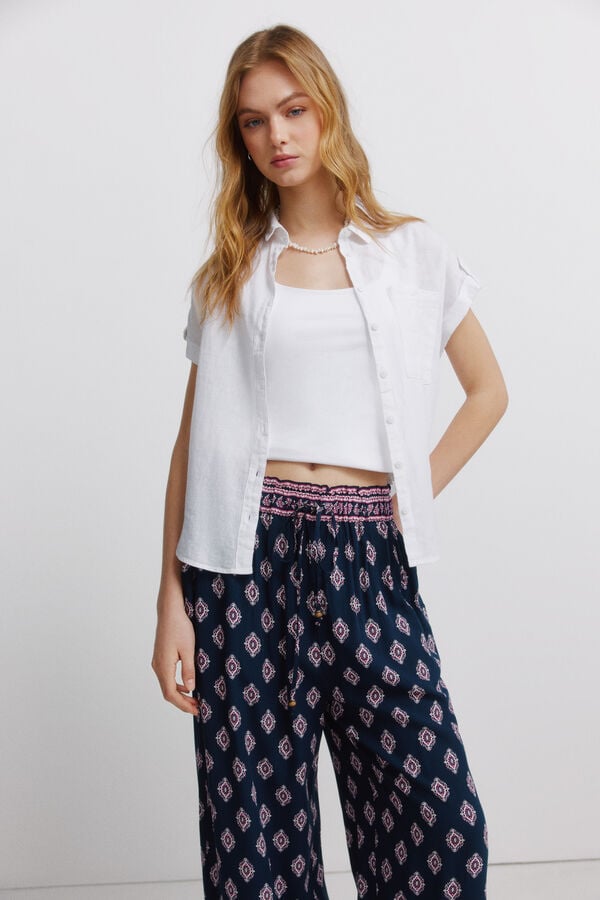 Springfield Printed rustic drawstring trousers blue