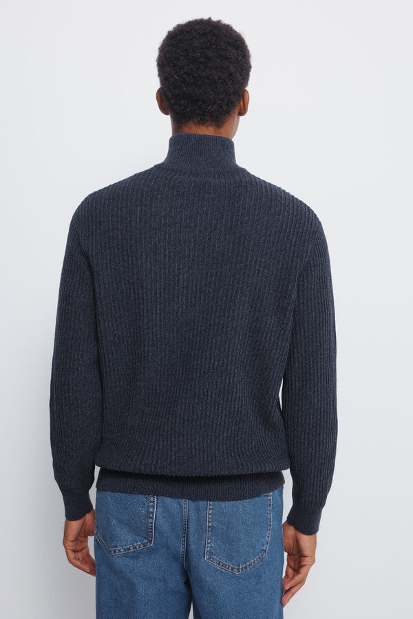 Springfield Ribbed zip fastening jumper blue
