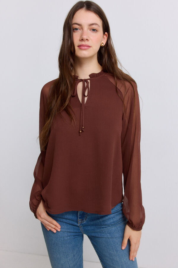 Springfield Chiffon tie-neck blouse brown