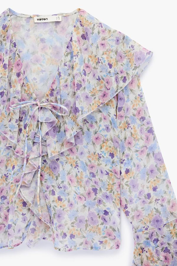 Koton Blusa de chiffon com folhos azul