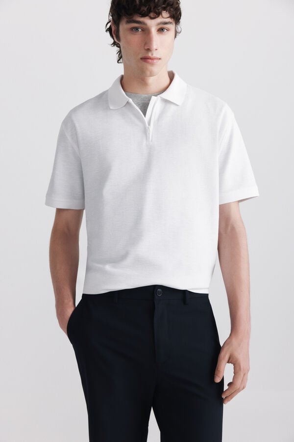 Springfield Zip fastening structure polo shirt white