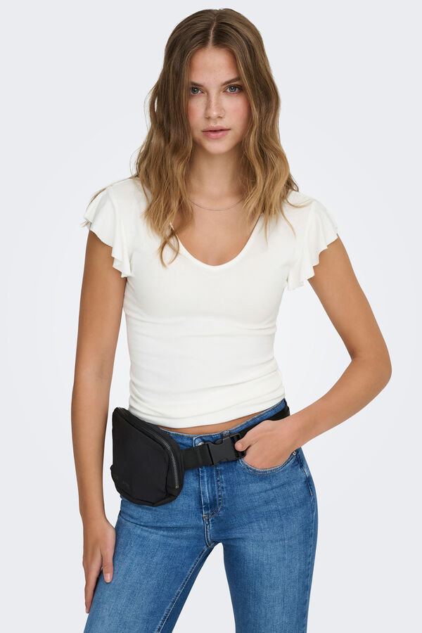 Only Fitted top with ruffles white