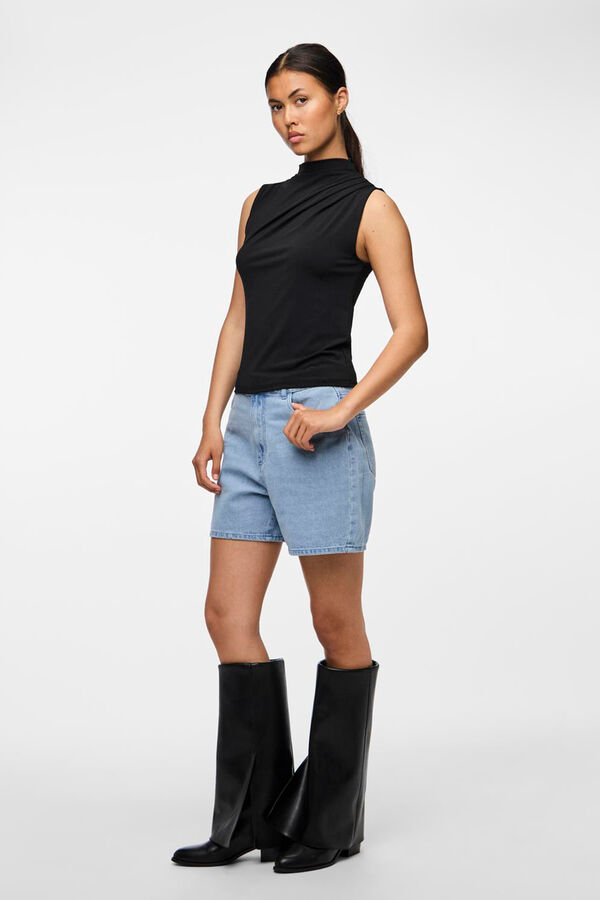 Pieces Sleeveless mock turtleneck top black