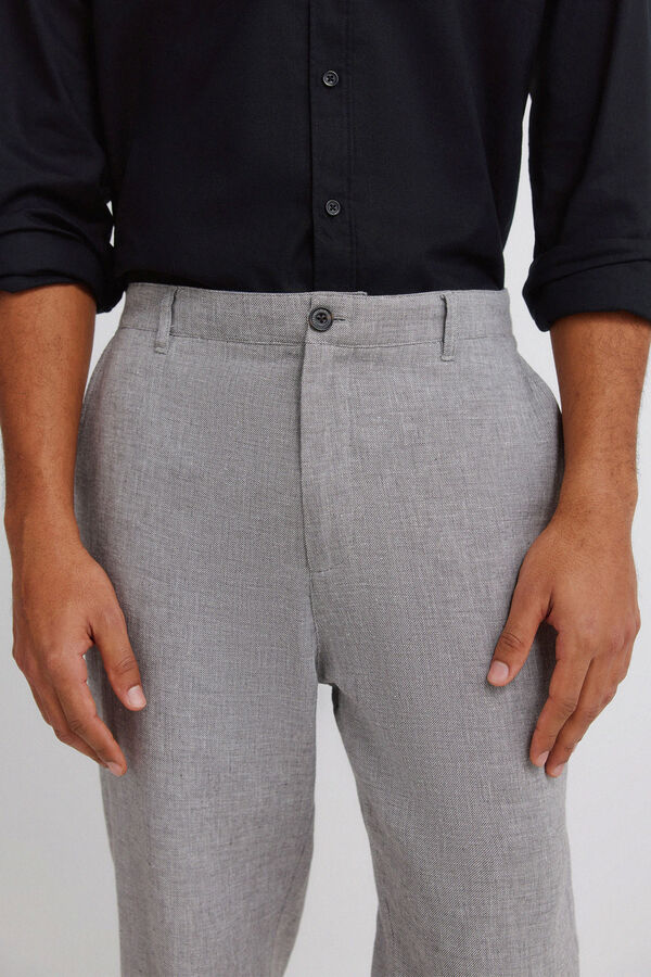 Springfield Structured linen comfort slim fit trousers grey
