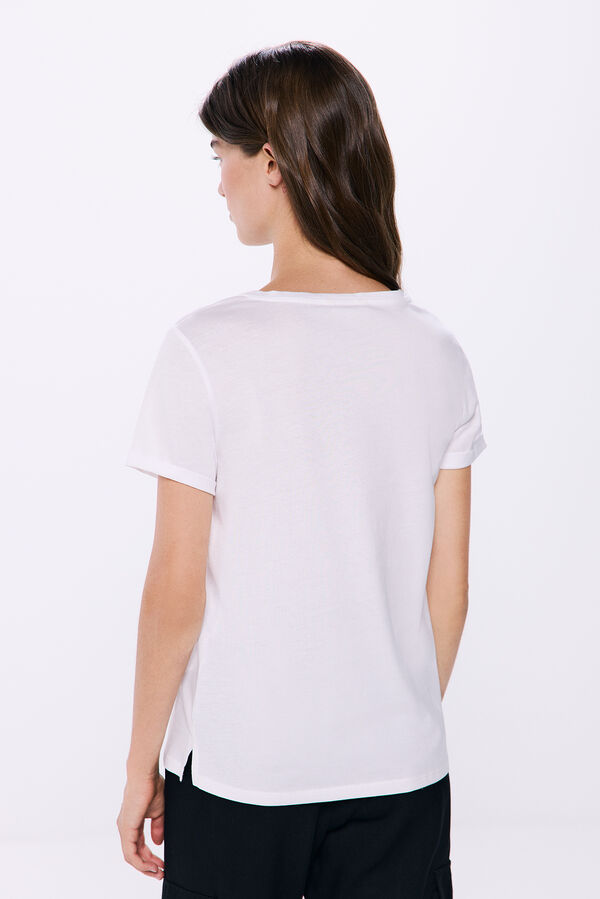 Springfield T-shirt graphique en coton à manche retroussées blanc