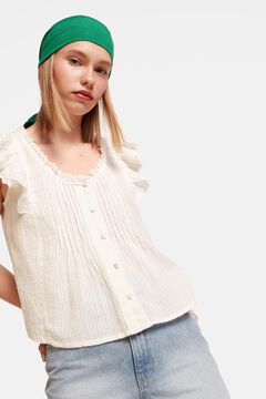 Springfield Pleated blouse with ruffles stone