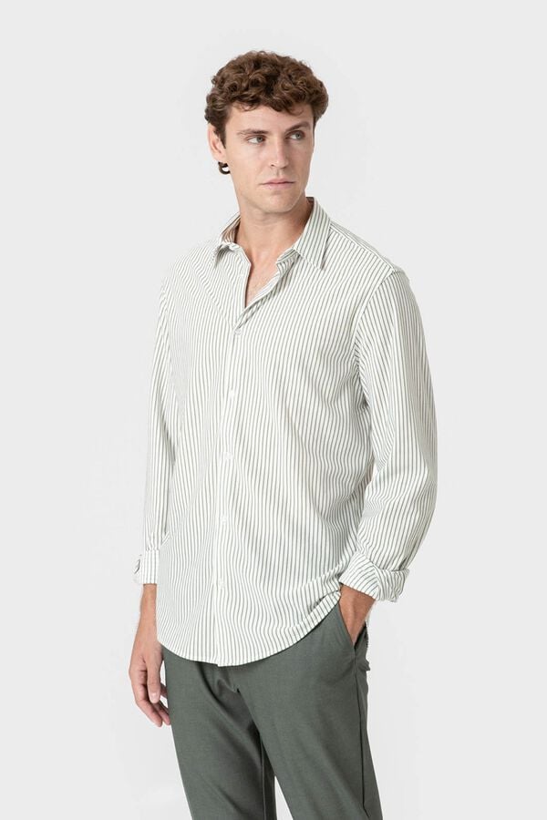 Celopman Striped jersey-knit Oxford shirt green