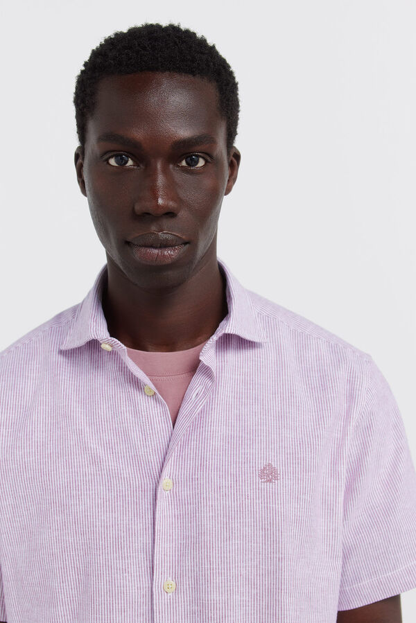 Springfield Striped linen short sleeve shirt pink