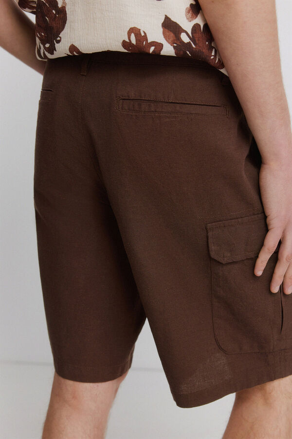Springfield Linen cargo comfort fit Bermuda shorts nude