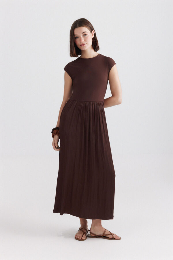Springfield Bimaterial midi dress brown
