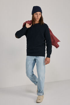 Springfield Plain textured jumper with elbow patches navy