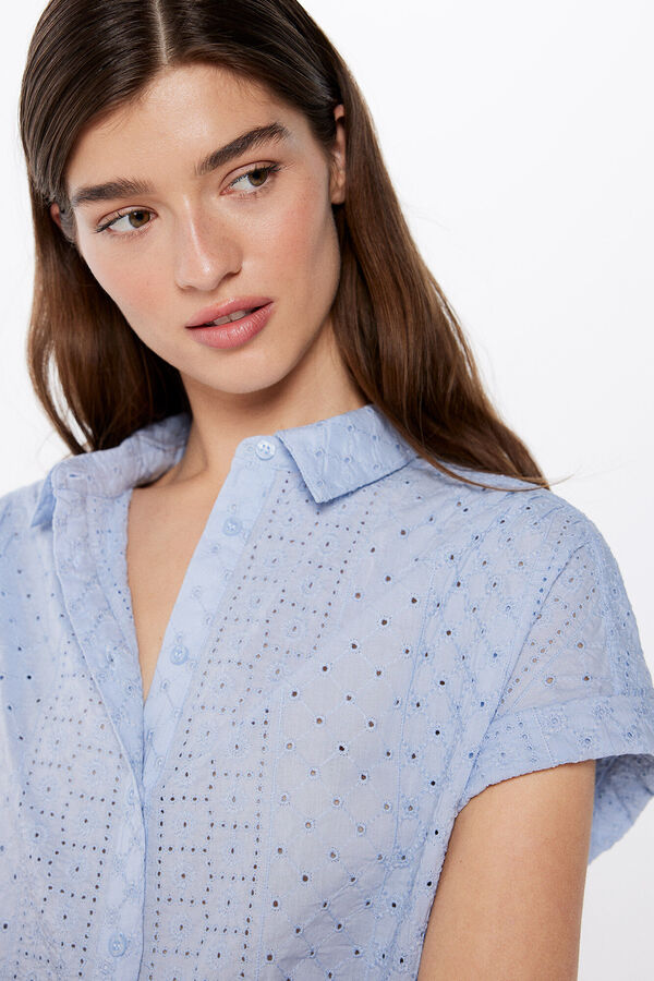 Springfield Swiss embroidery short-sleeved blouse blue mix