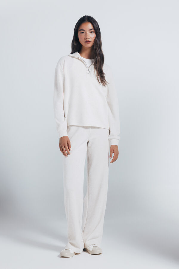 Springfield High neck sweatshirt with zip fastening brown