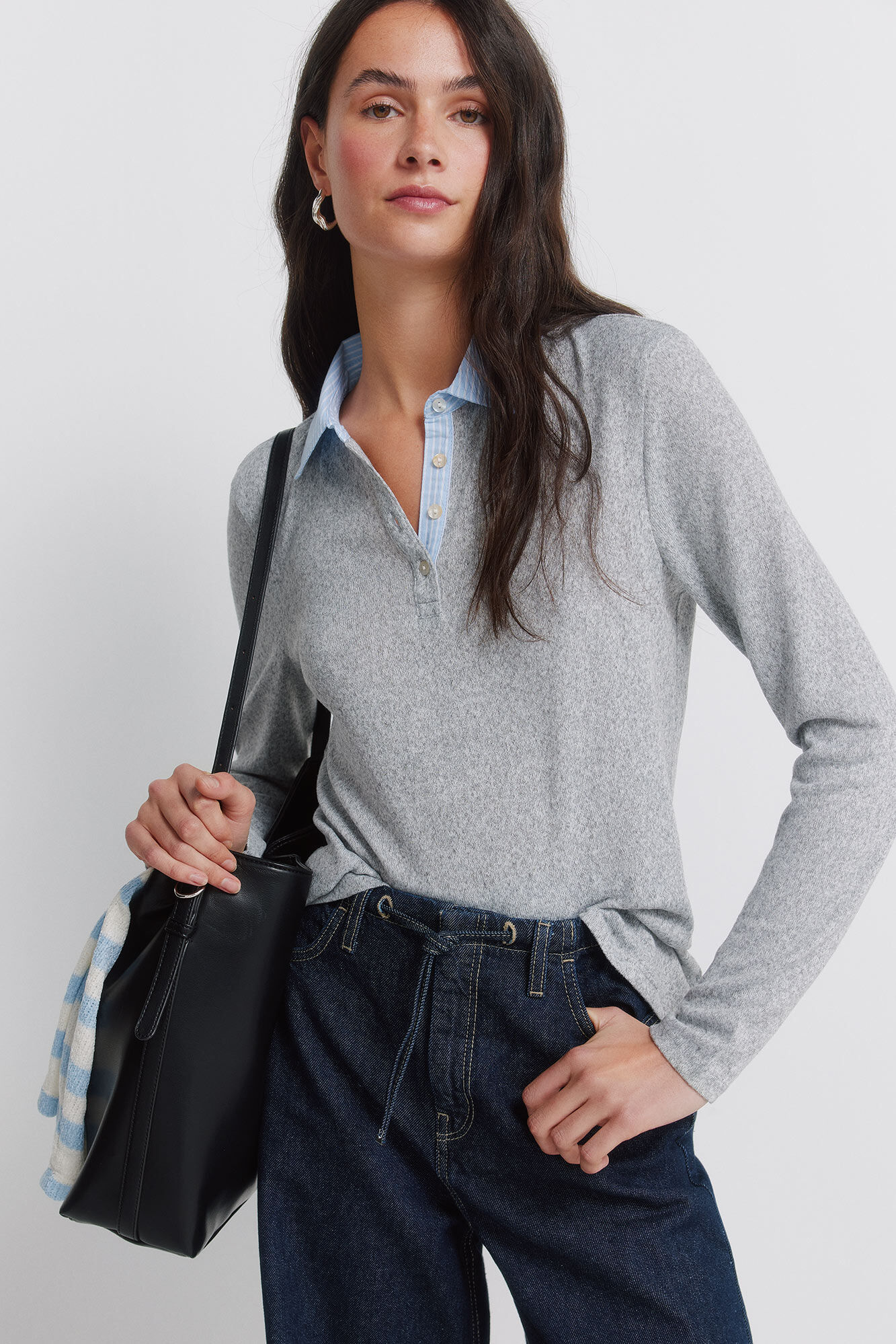 Springfield Long sleeve two-fabric jersey-knit polo shirt