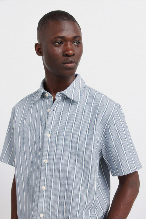 Springfield Striped rustic short sleeve shirt blue