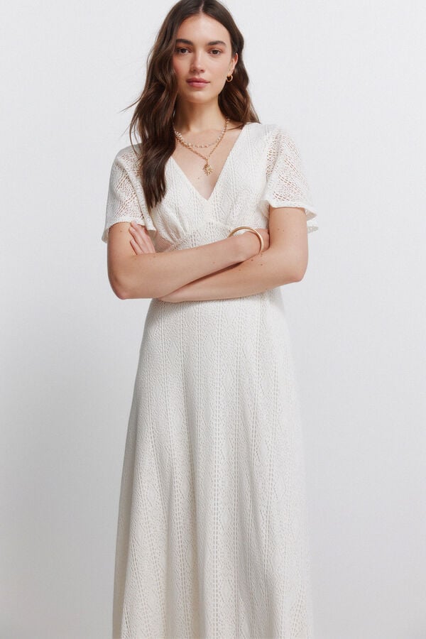 Springfield Embroidered midi dress printed