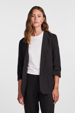 Springfield Blazer with 3/4-length sleeves, lapel detail and gathered sleeves. No buttons. black