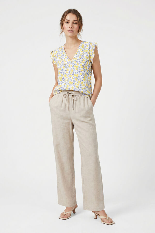 Pieces Top fluido estampado sin mangas blanco
