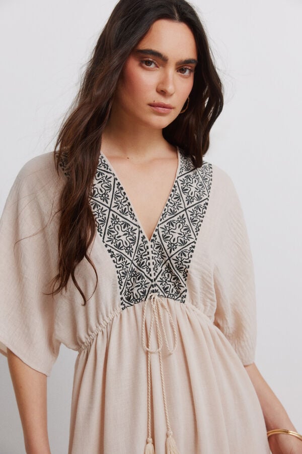 Springfield Ruffle kaftan dress nude