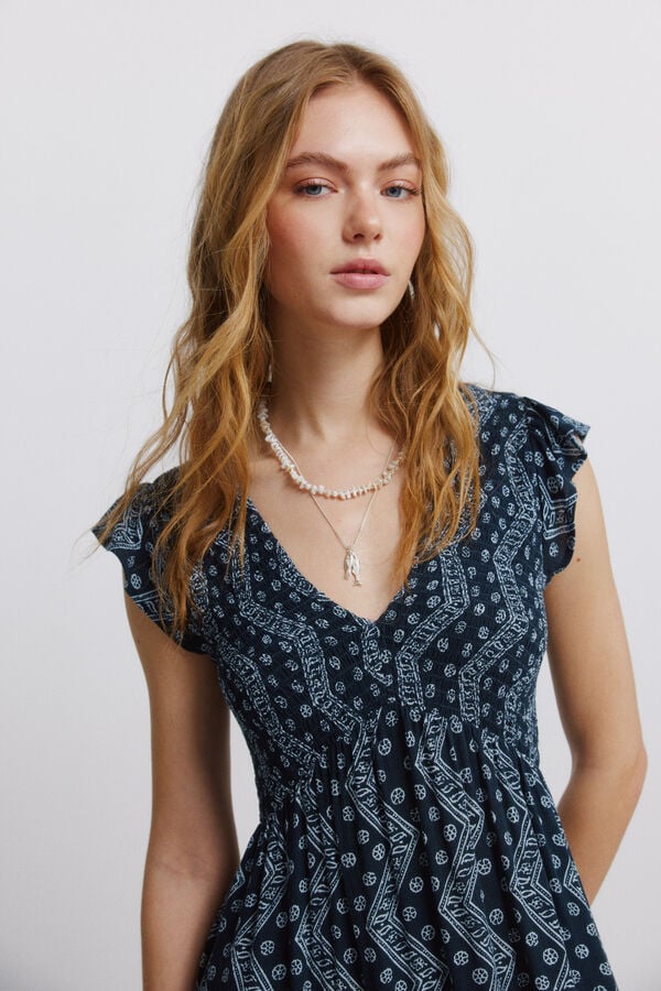 Springfield Border print midi dress blue