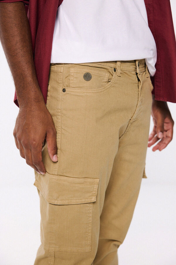 Springfield Pantalon cargo délavé coupe slim beige moyen