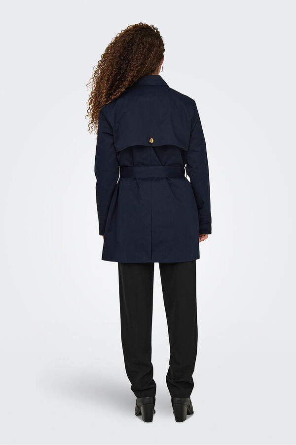 JDY Trench coat with belt buttons blue