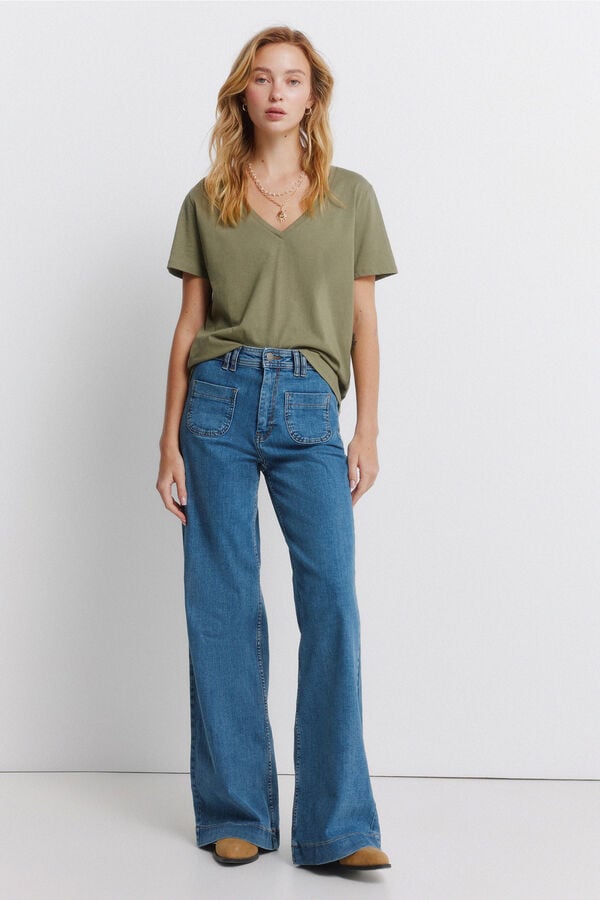 Springfield Cotton basic V-neck T-shirt printed