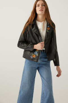 Springfield Bikerjacke bestickte Blumen schwarz