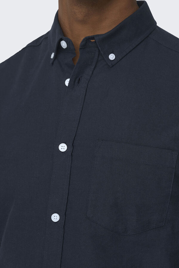 Springfield Long-sleeved Oxford shirt with pocket tamno plava