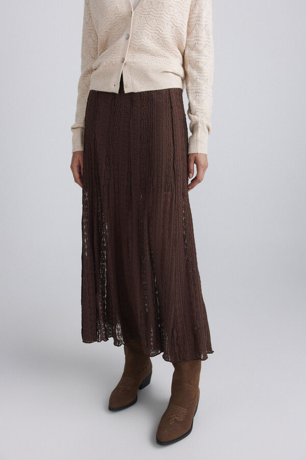 Springfield Falda midi lace marr&oacute;n