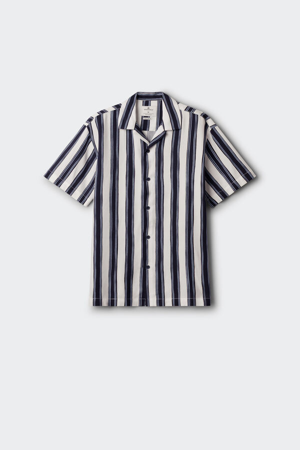 Springfield Camisa de manga curta em viscose &agrave;s riscas azul