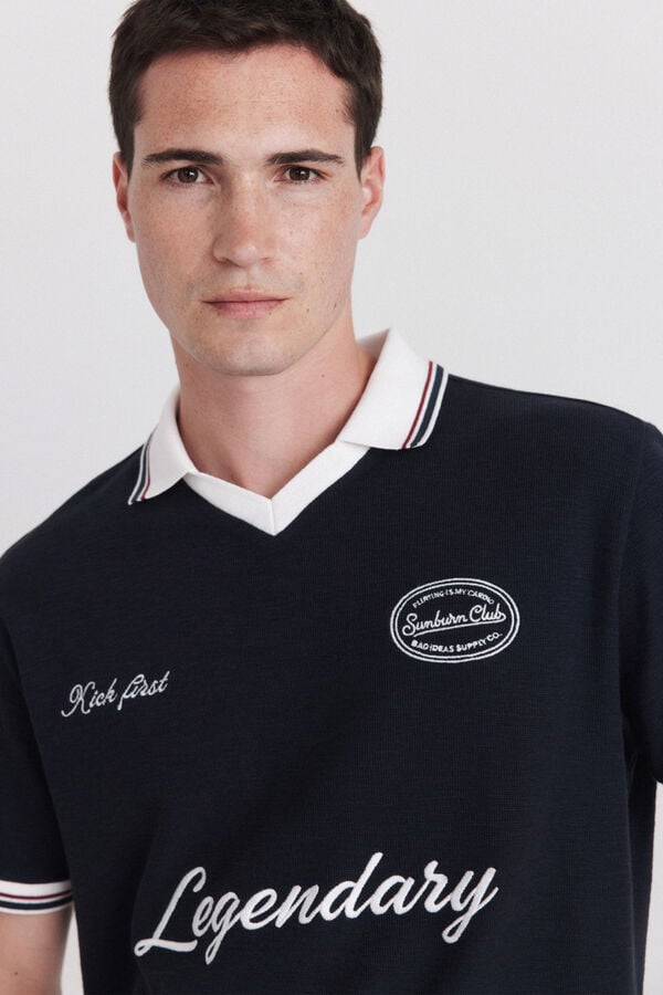 Springfield Contrast regular fit sports polo shirt blue