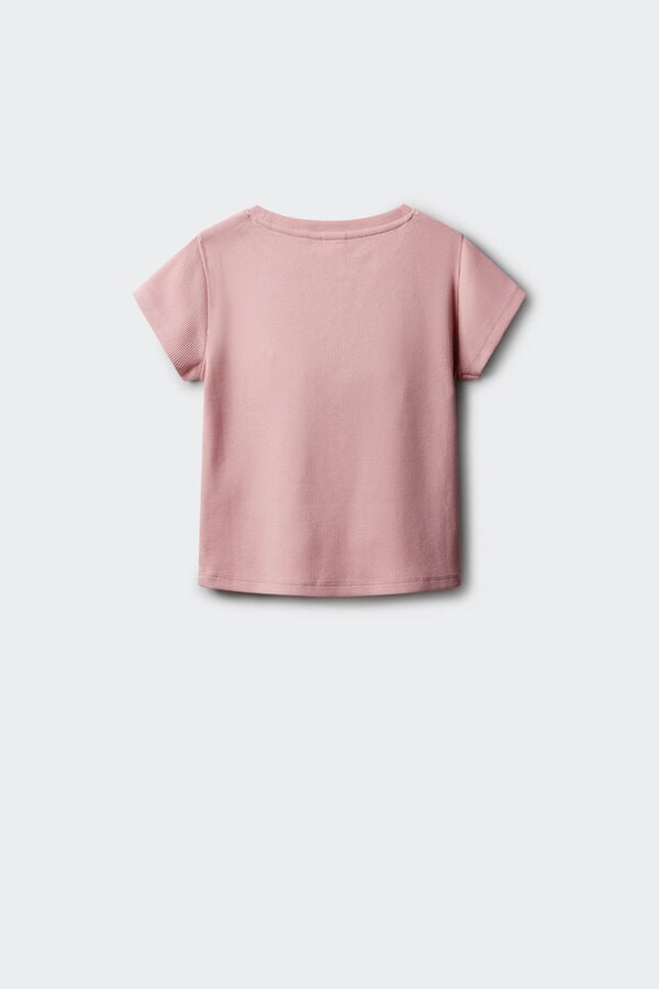 Springfield Kids T-shirt manga curta canelada para menina rosa