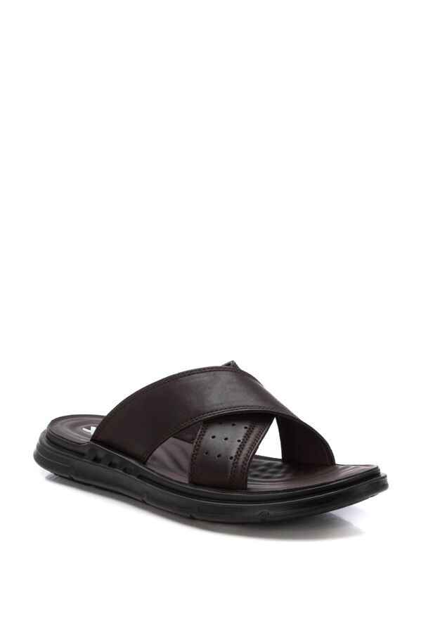 XTI Leather cross-strap sandal nude