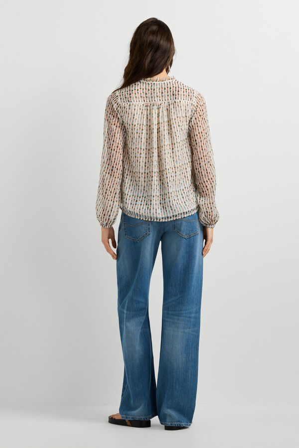 Pepe Jeans Blusa fluida con cintas y borlas estampado