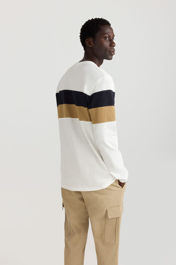 Springfield Piqu&eacute; long sleeve colour block T-shirt beige