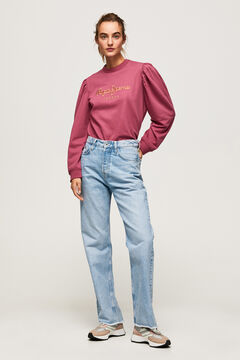 Springfield Women's round neck sweatshirt with voluminous sleeves deep red