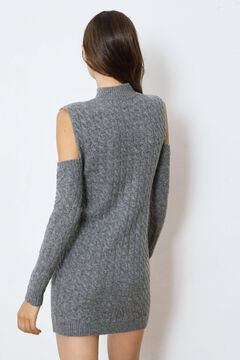 Springfield Cable knit dress with cold shoulders in recycled polyester brown