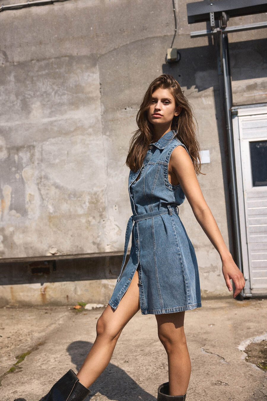 Vestido vaquero camisero manga sisa