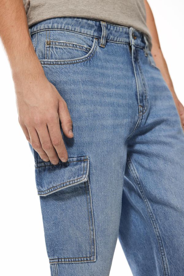 Springfield Jeans cargo lavado medio azul medio