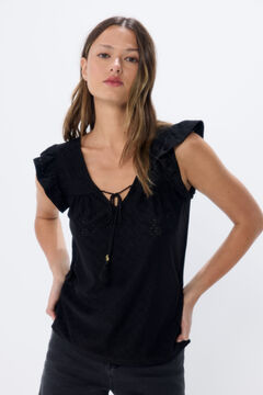 Springfield T-shirt broderie suisse couture cordon noir