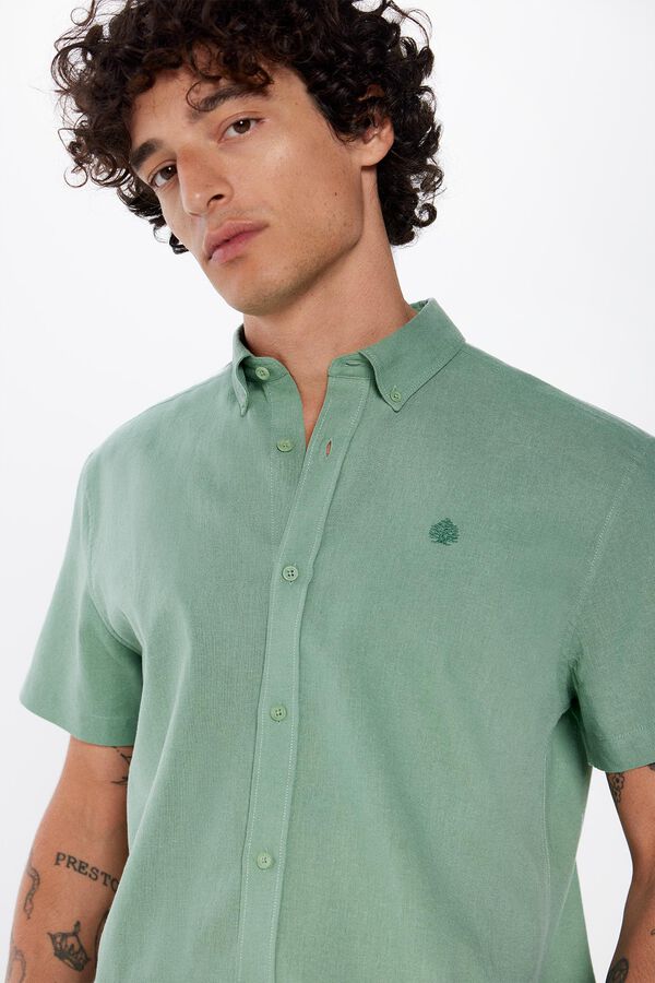 Springfield Linen shirt with short sleeves green