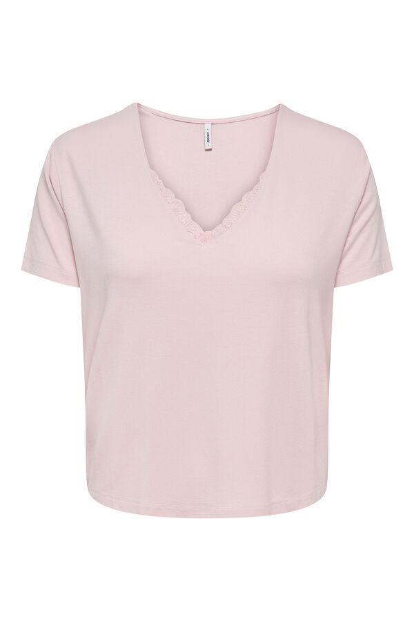 Only Kurzarm-Spitzen-T-Shirt Rosa