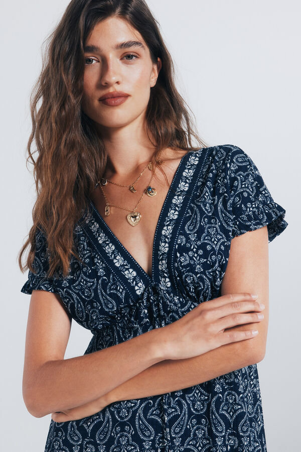 Springfield midi dress with border neckline blue