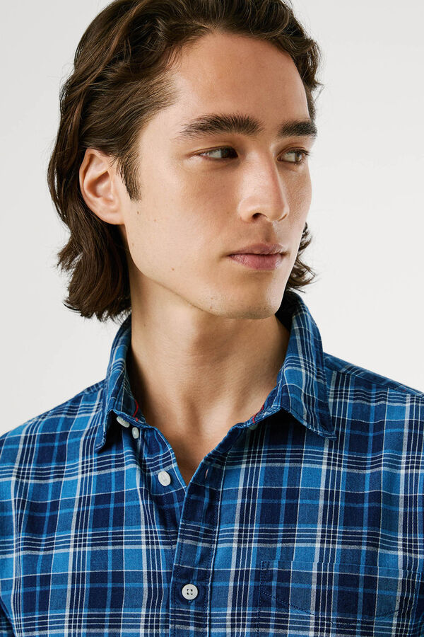 Pepe Jeans Camisa Popel&iacute;n Cuadros Fit Regular azul