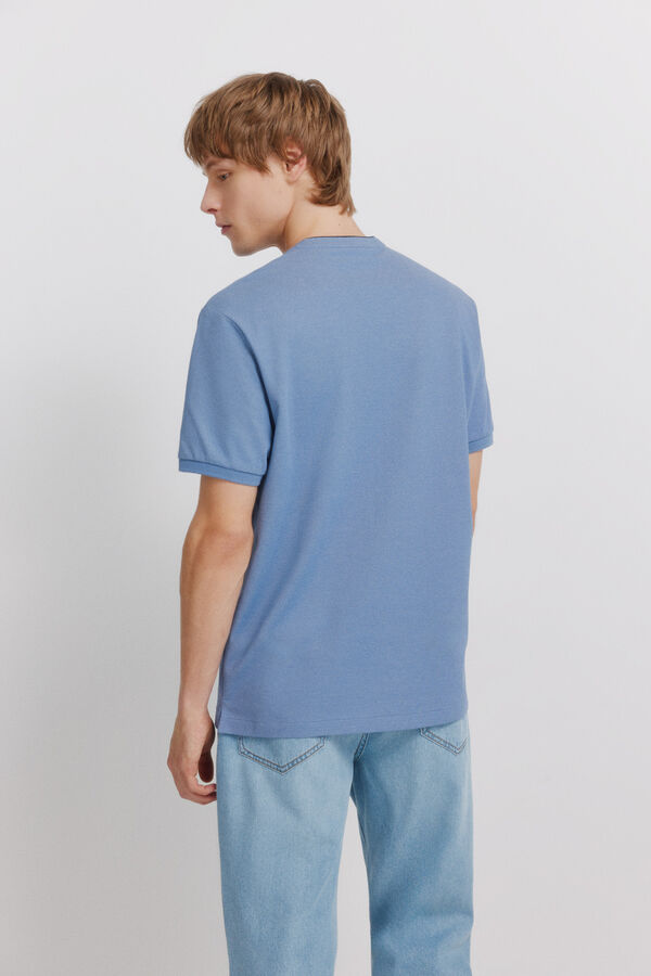 Springfield Piqu&eacute; Henley slim fit polo shirt blue