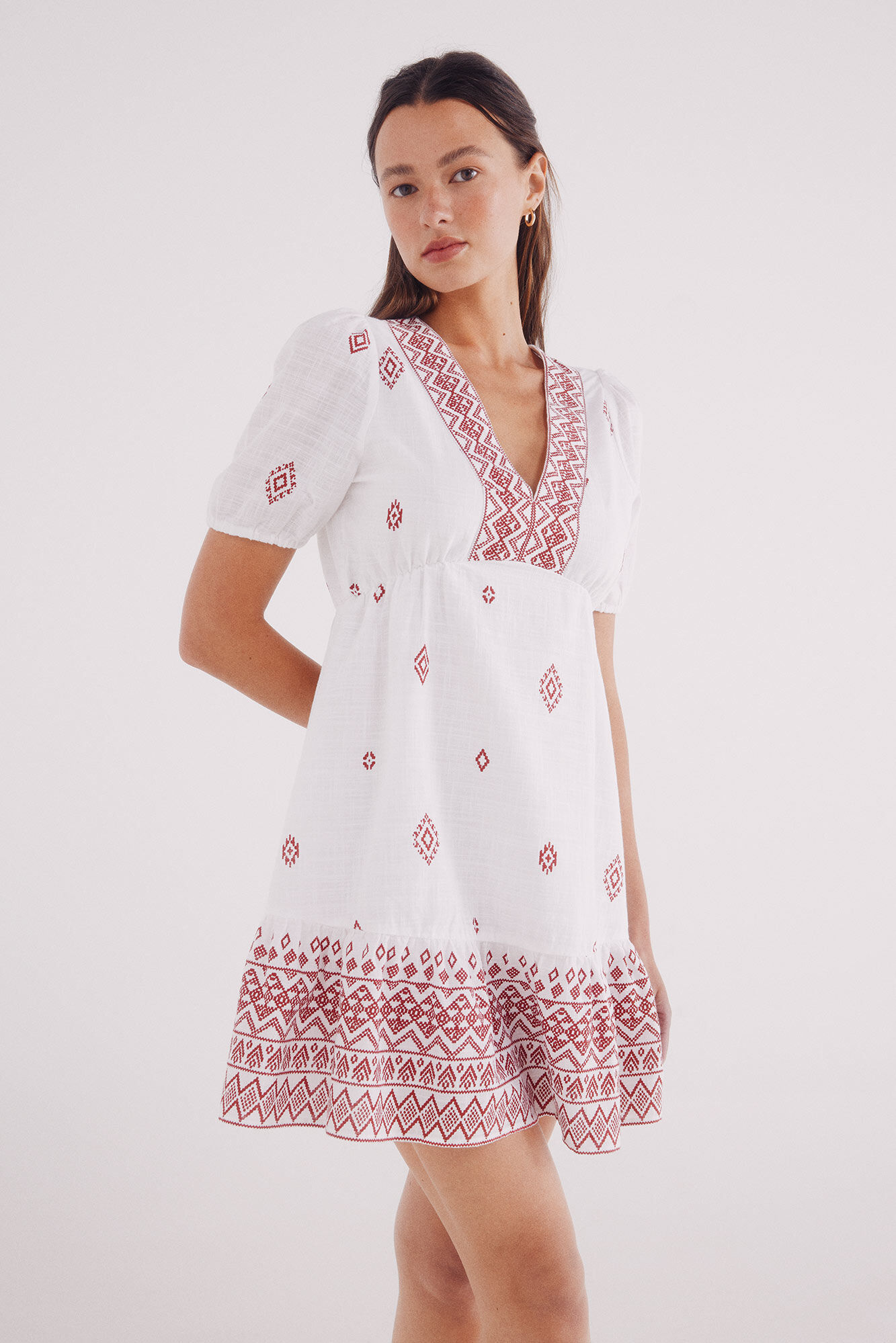 Springfield Kratka haljina sa bordurama na izrezu i etničkim motivima